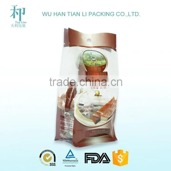best quality factory price laminated clear square bottom bag for snack