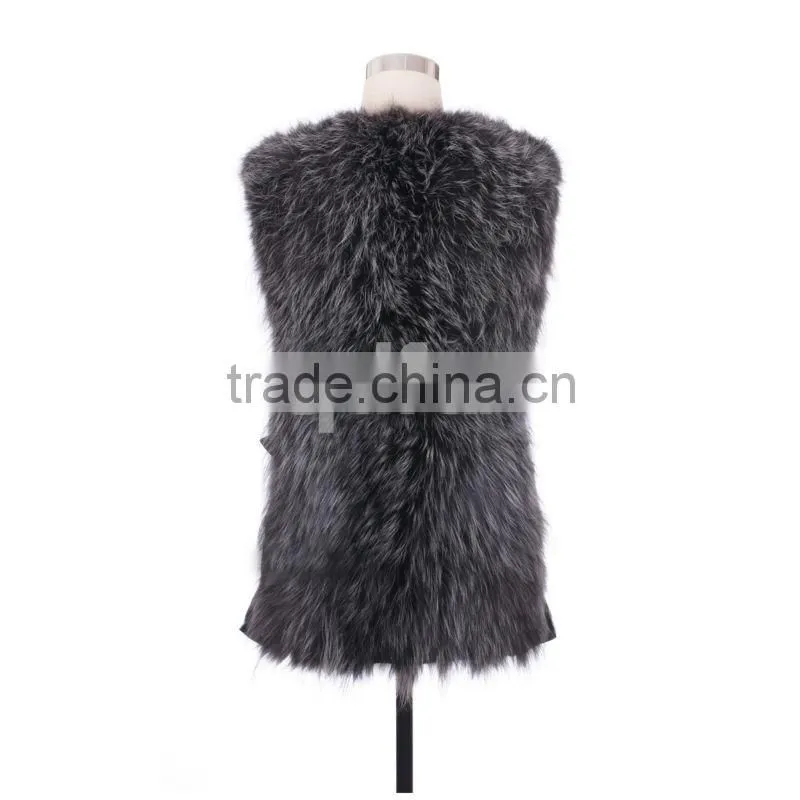 QD30530 Factory Wholesale Fashion Simple Silver Fox Fur Vest For Women 2016