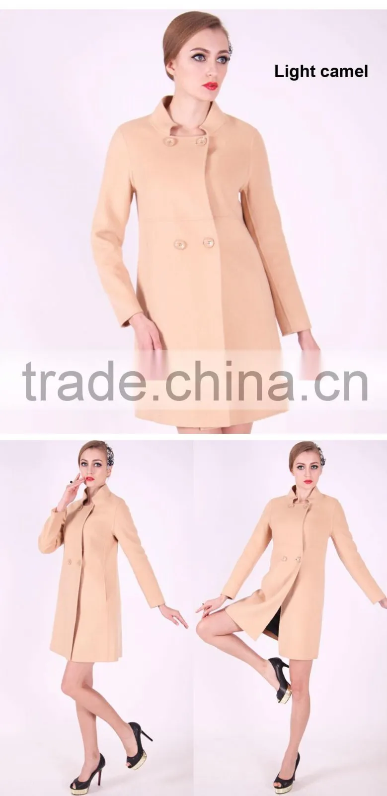 Spring Fashion Lapel Women Medium Length Slim Fit Wool Coat