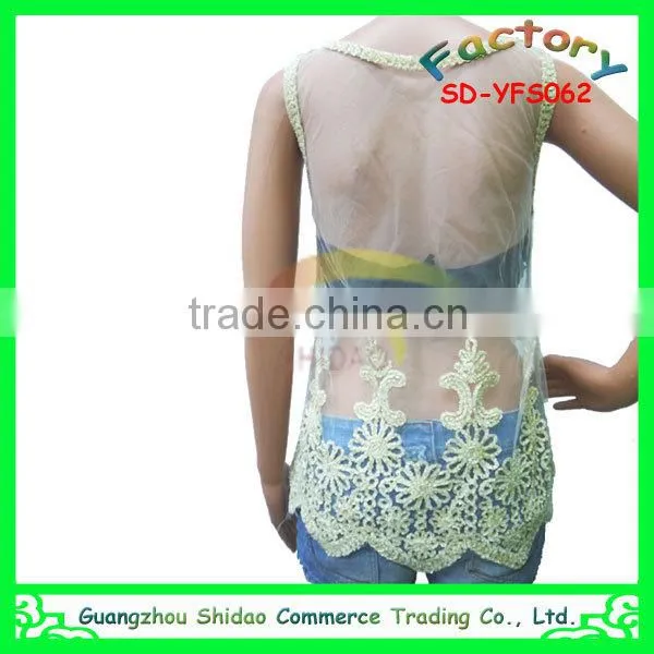 Manufacturer offer ladies embroidery white lace sleeveless blouse