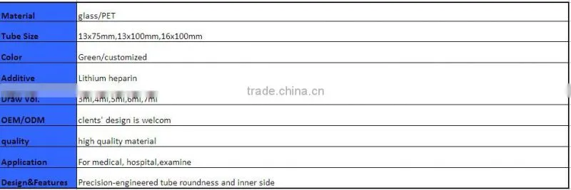 Green cap vacuum blood Lithium Sodium heparin test tube