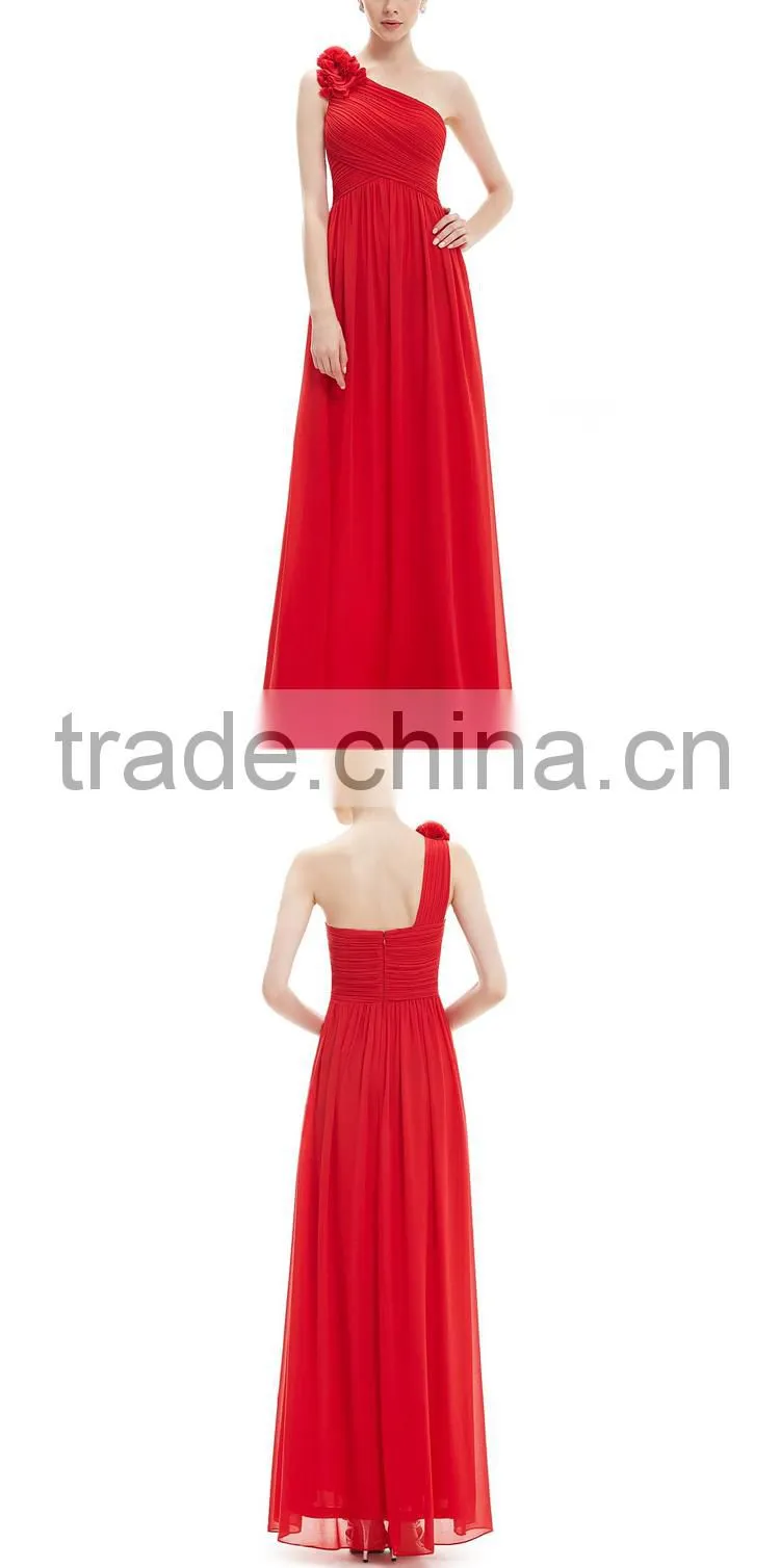 appliqued evening one shoulder flower chiffon dress bridesmaid dress wedding peacock prom dress
