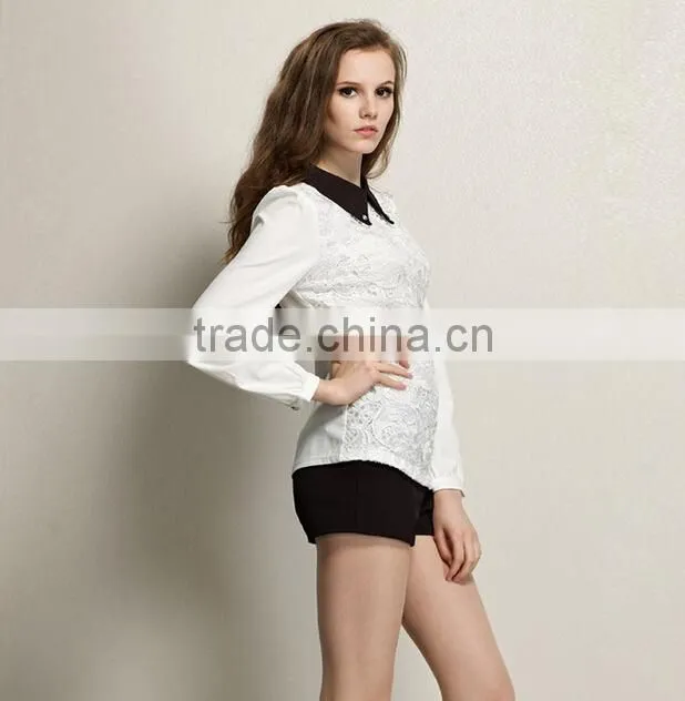 New Fashion Long Sleeve White Elegant Blouse in Lace
