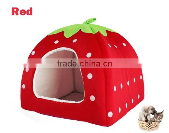 New Soft Strawberry Pet Dog Cat Bed House Kennel Doggy Warm Cushion Basket 3Colors 3Sizes 18913