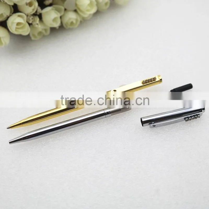Gold slim metal pen , 24K gold pen with crystal