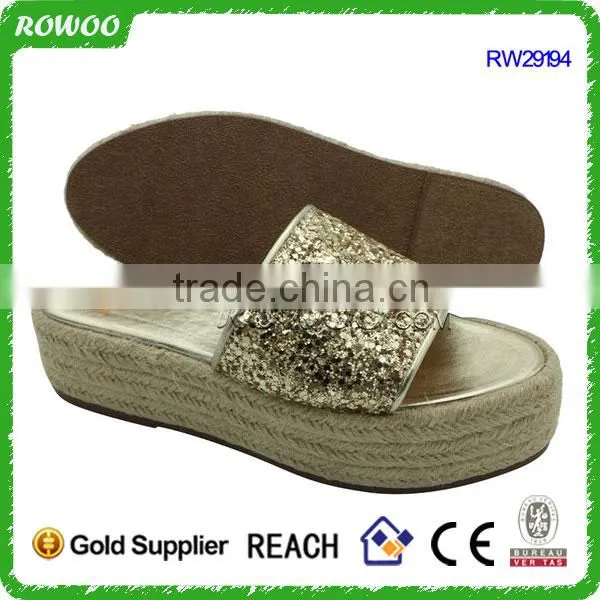 Shiny glitter lady wedge manufacturer wholesale Slip on shoes