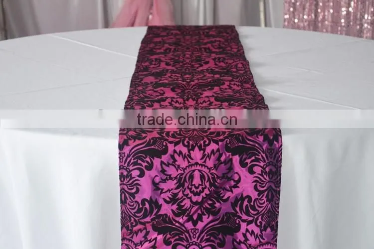 Wholesale various color flocking damask taffeta table runner
