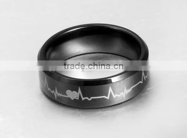 European laser men's black tungsten Rings electrocardiogram