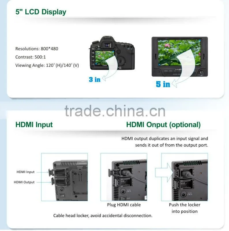 MustHD 5 inch lcd monitor with av input HDMI input Focus Assist Marker False Color