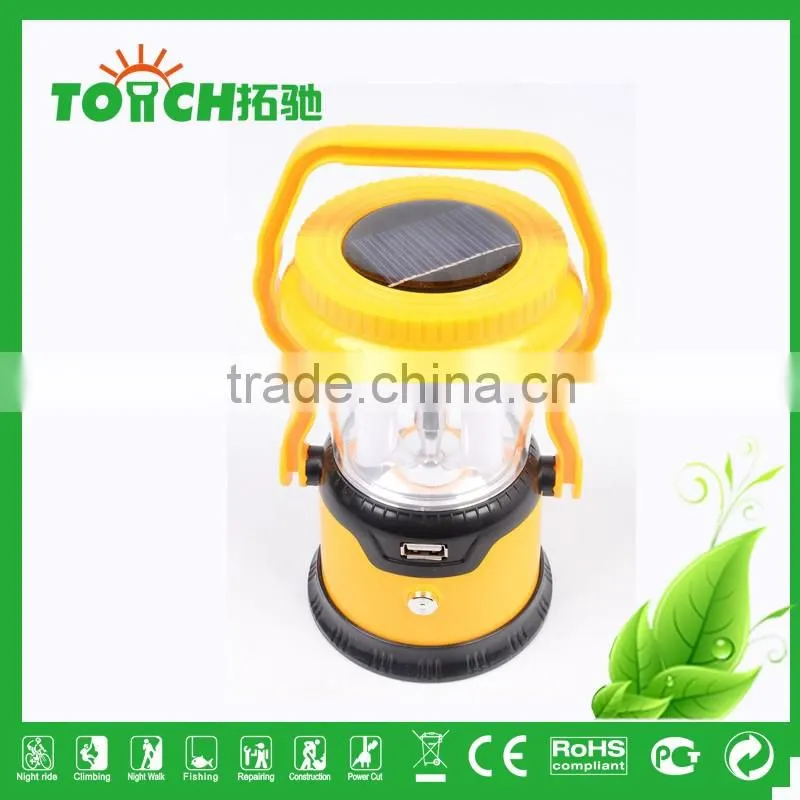 Vintage Design Red&Yellow Color ABS Plastic Lantern Solar LED Camping Light with 3w Torch Light