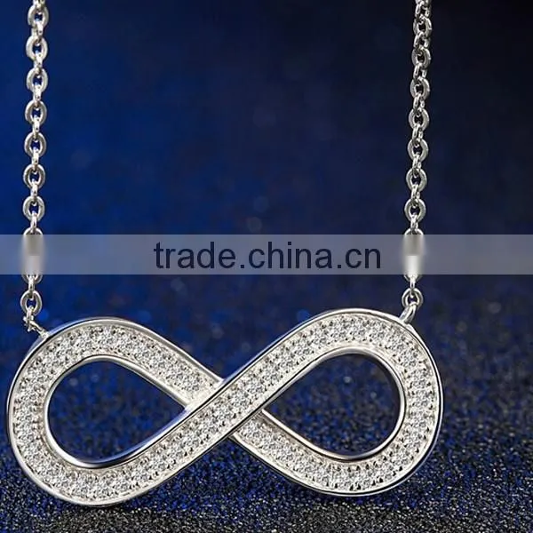 High quallity Valentine's Day Fashion gold Plated Cubic zirconia 925 Sterling Silver Infinity Necklace