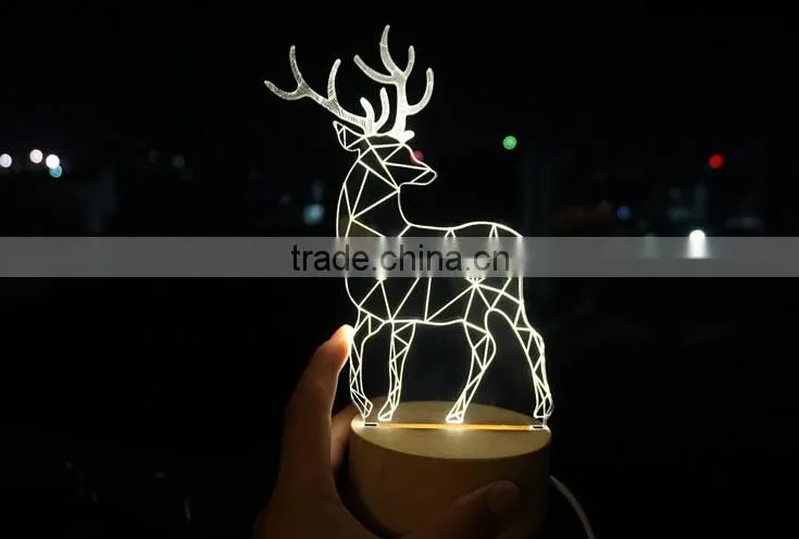 New Deer 3D Led Lamp with Solid Wood Base