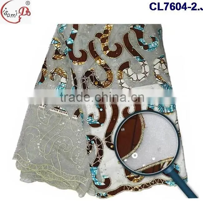 CL7604 Hot sell african market wax lace fabric for women making dress,ankara lace