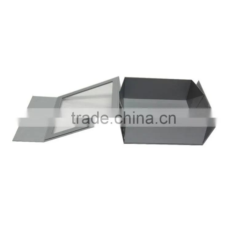 Paper type flat mangetic folding gift box with clear pvc window