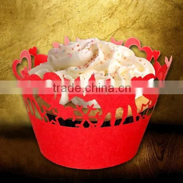red wedding party decors cupcake decoration laser cut cupcake wrapper