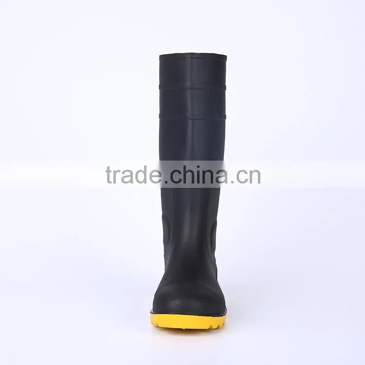 2016 Wholesale waterproof black Safety PVC rain boots with steel toe, industrial rain boots