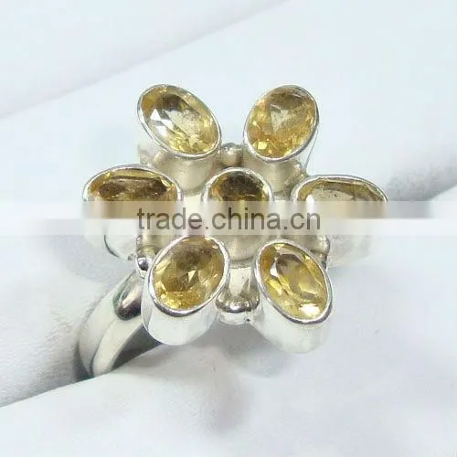 925 Sterling Silver Citrine & Amber Ring
