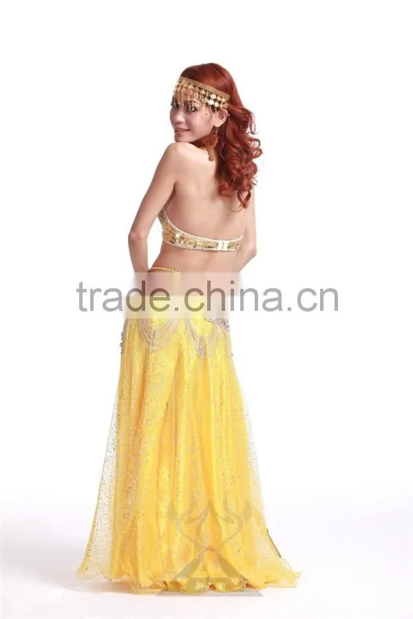 Wholesale new hot mesh with sequins belly dance skirt for ladies(QZ005)