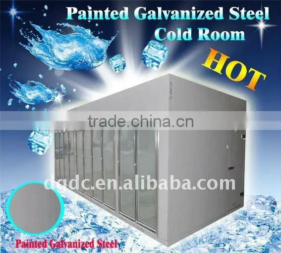 PU insulated glass door display freezer room for supermarket use