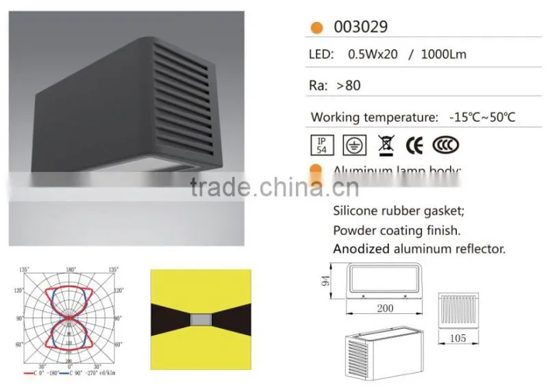 W-003029 10W LED IP54 waterproof rectangle outdoor modern wall lamp,led up down wall light