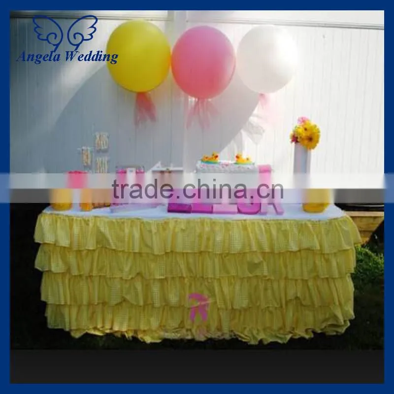 SK001D New 2014 ruffled elegant polyester ruffled polyester steps in bridal yellow table skirts