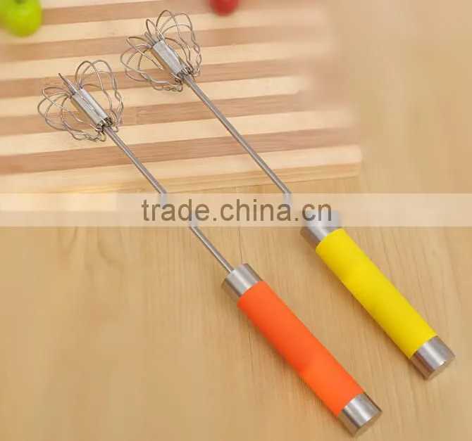 14"Stainless Steel Rotation Whisk Tool With Rubber Handle