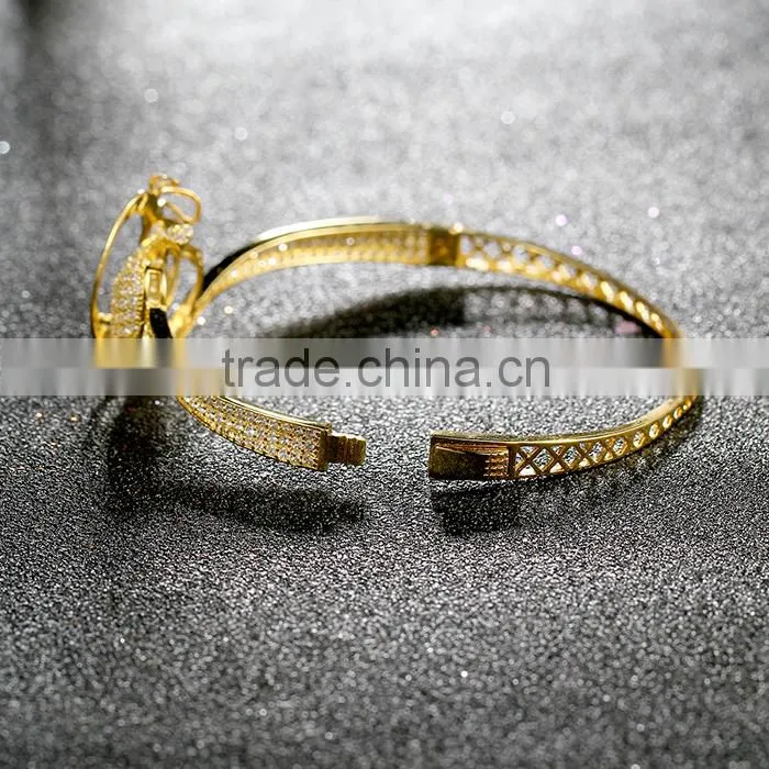 925 Sterling Silver Gold Plated Lion Head Bangle Bracelet SBG891Y