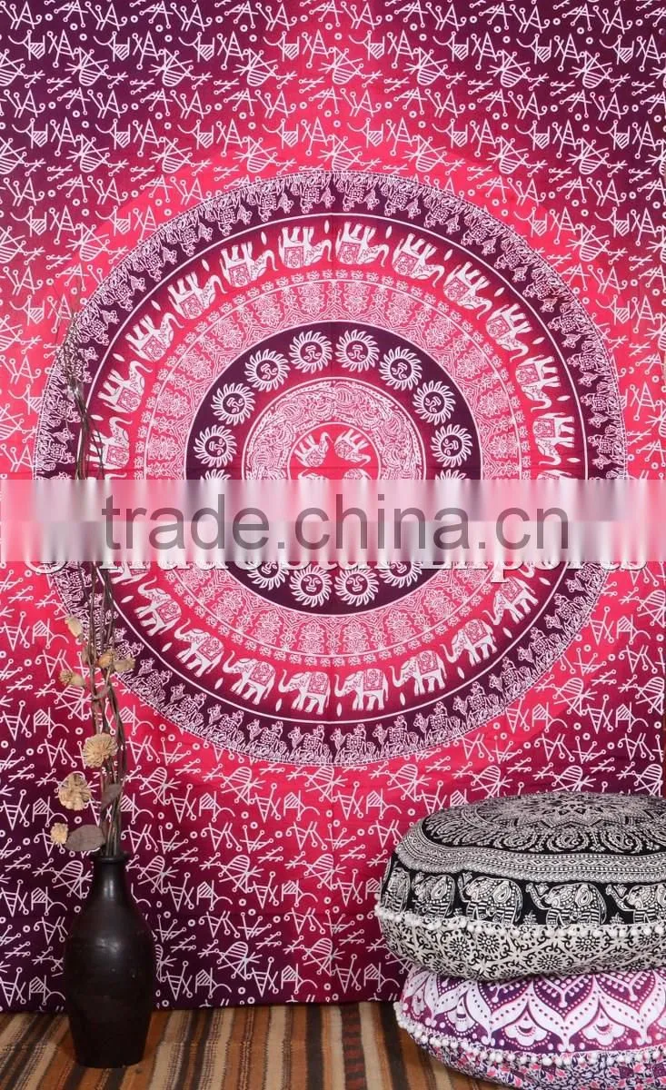 Indian Ombre Gypsy Elephant Hippie Mandala Wall Art Queen Cotton Boho Wall Hanging Home Decorative Ethnic Tapestry