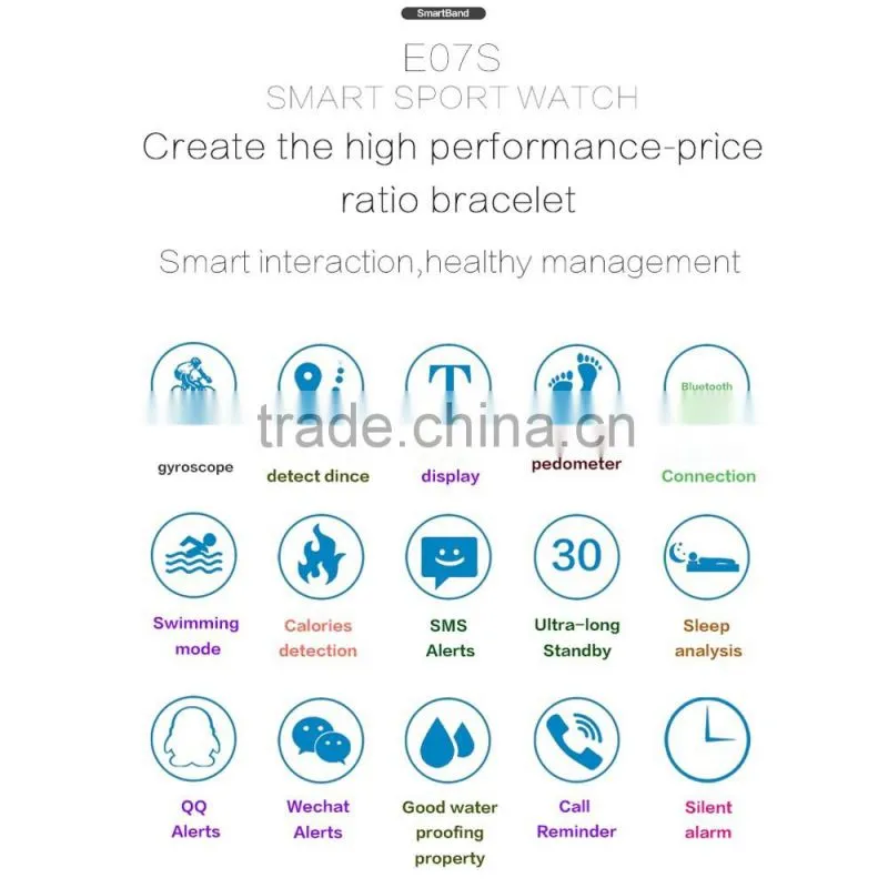 ports Smart Wristband E07S Bluetooth Smart Band Swimming Bracelet Vibrating Alarm for android and os system