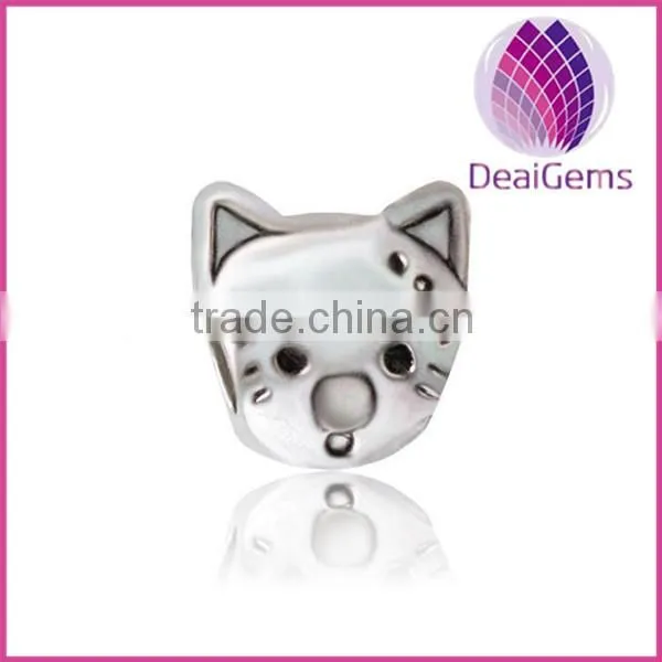 2015 New Design 10*12mm Silver color metal cat shape big hole bead pendant for charms