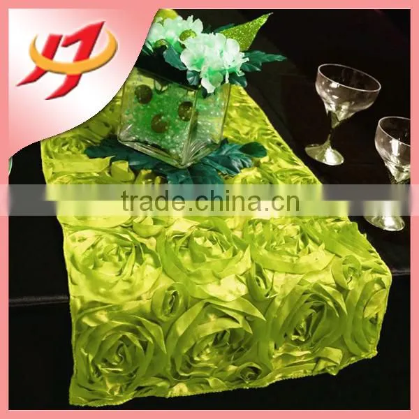 Cheap wholesale champagne satin rosette dining table runner for round tables
