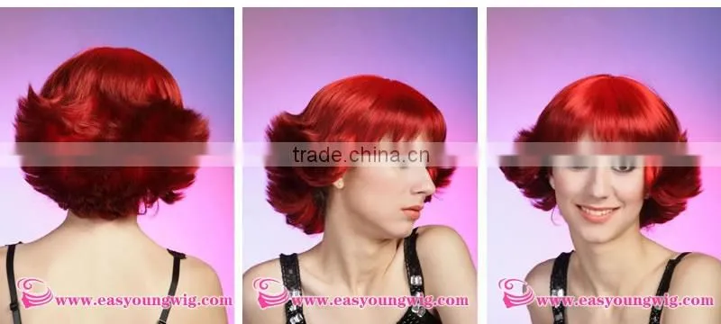 Party red synthetic lace wigs,party wig,football fans wig