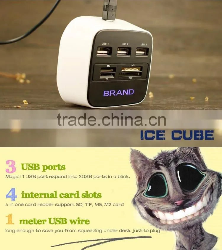 2016 US best selling 3 port HUB Combo USB 2.0 Card reader USB 2.0
