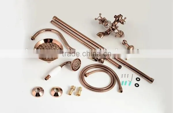 bathroom rose gold color shower mixer taps, wall mounted brass shower set
