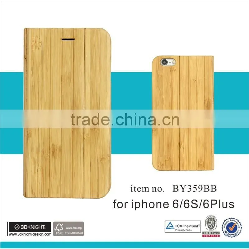 2016 China Manufacturer Hot Selling New Products Wood Wallet Flip Cover Bamboo Mobile Phone Case for iPhone 6 iPhone 6 Plus 5.5