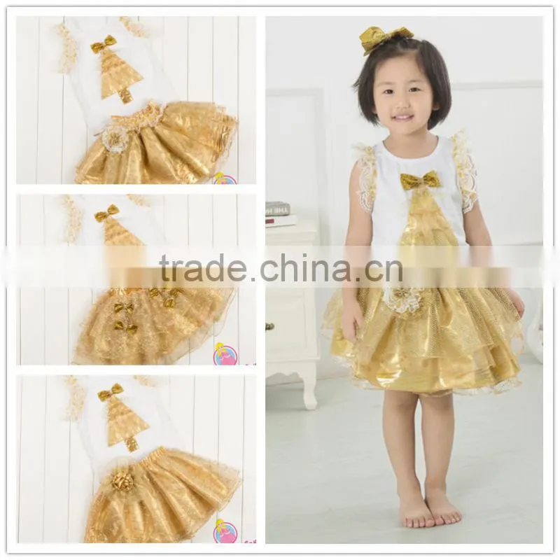Kapu manufacture baby girl halloween clothing set frock design gold polka dot made in 2016