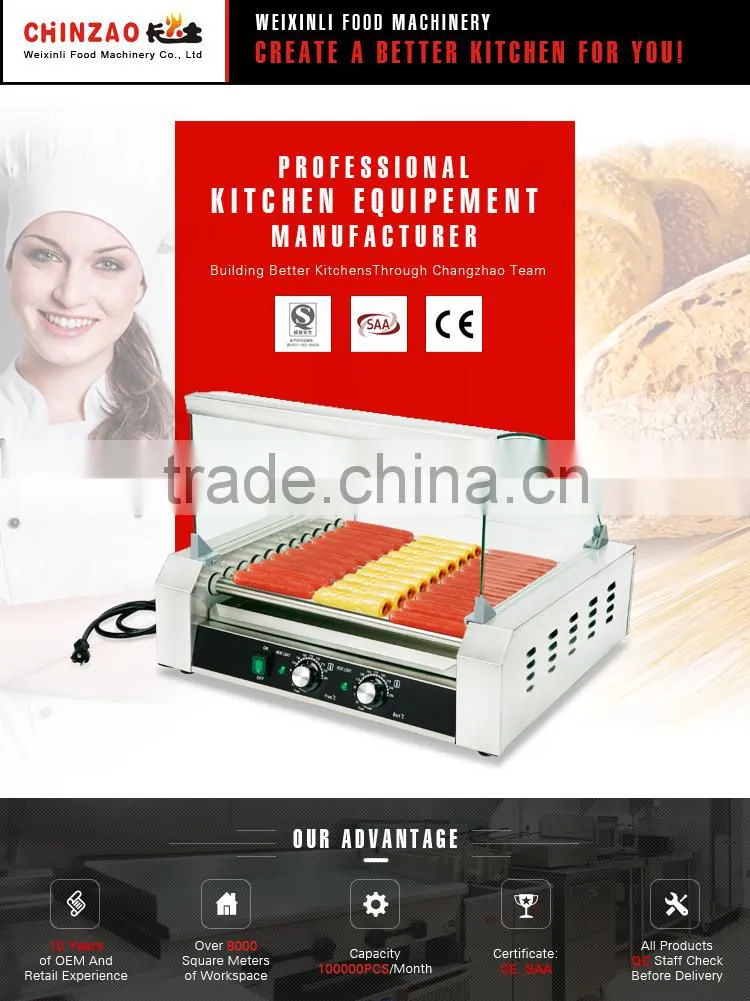 Commercial 9 Rollers Professional Hot Dog Roller and Sausage Bun Warmer