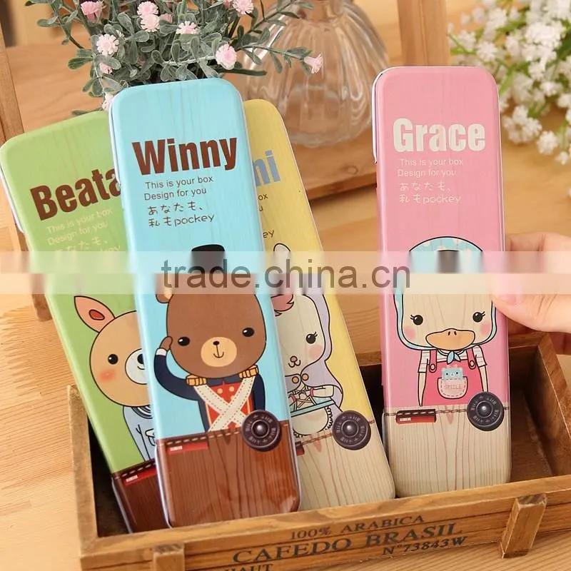 factory wholesale metal pencil case rectangular cartoon metal tin case