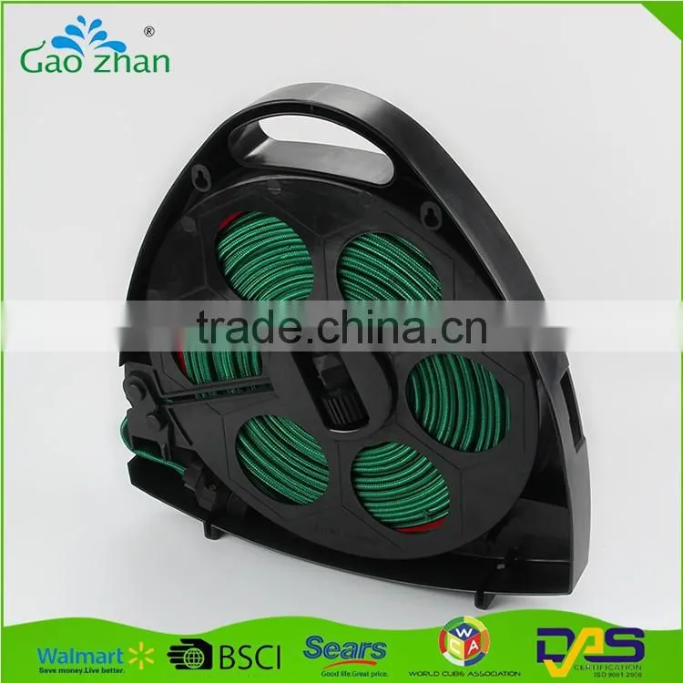 15m Flat Garden Hose Pipe & Reel With 4 ways Spray Nozzle Gun set
