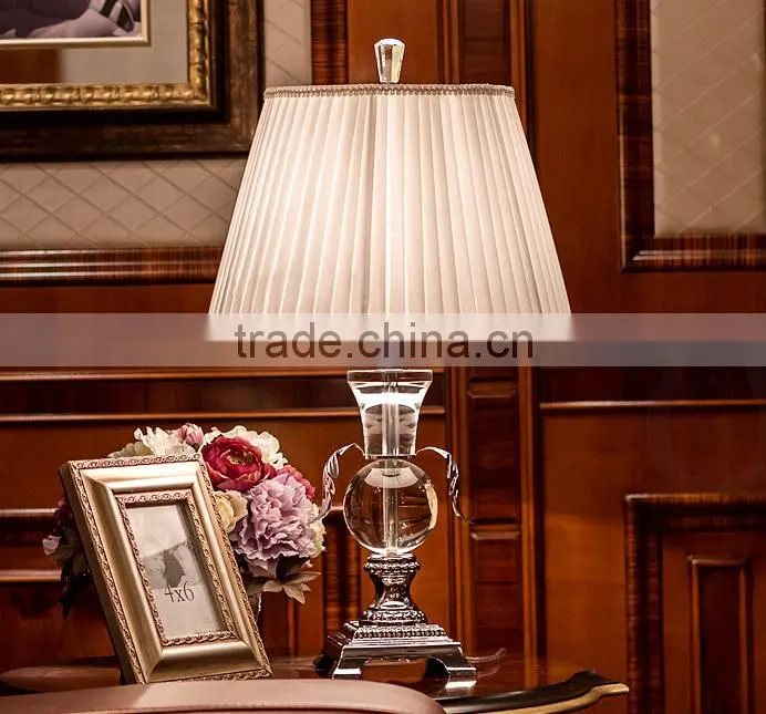 K9 crystal lamp body metal lamp bottom table lamp with fabric lampshade