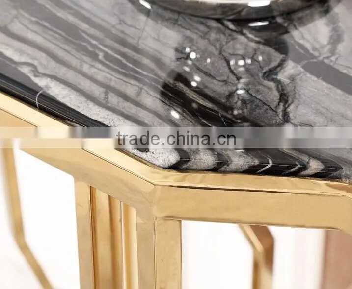 Special Model OEM Design Black Marble Top Console Table With Golden Stainless Steel Base For Home Use