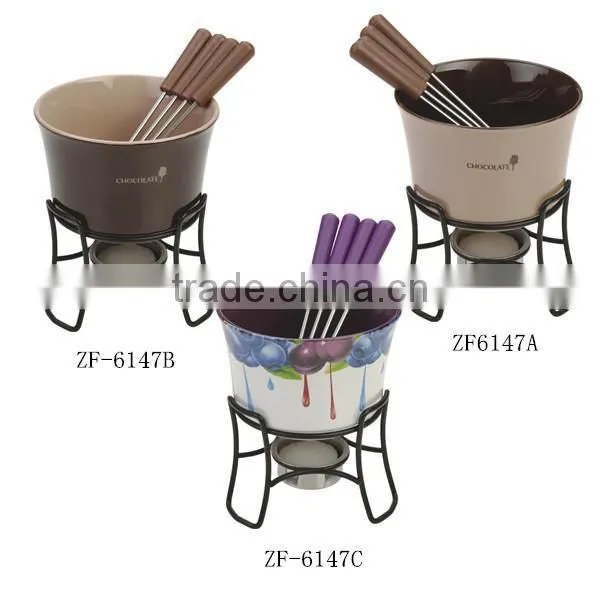 colorful ceramic chocolate fondue set cheese cookware with 4 forks