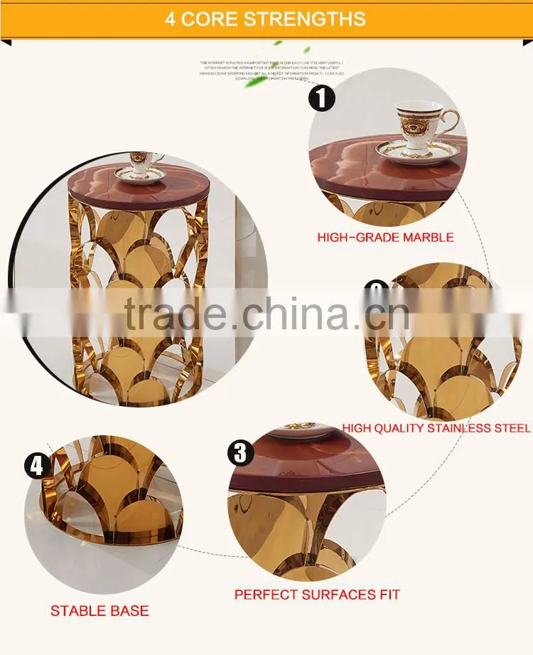 D396 Round Marble Top Stainless Steel Rose Gold Side Table