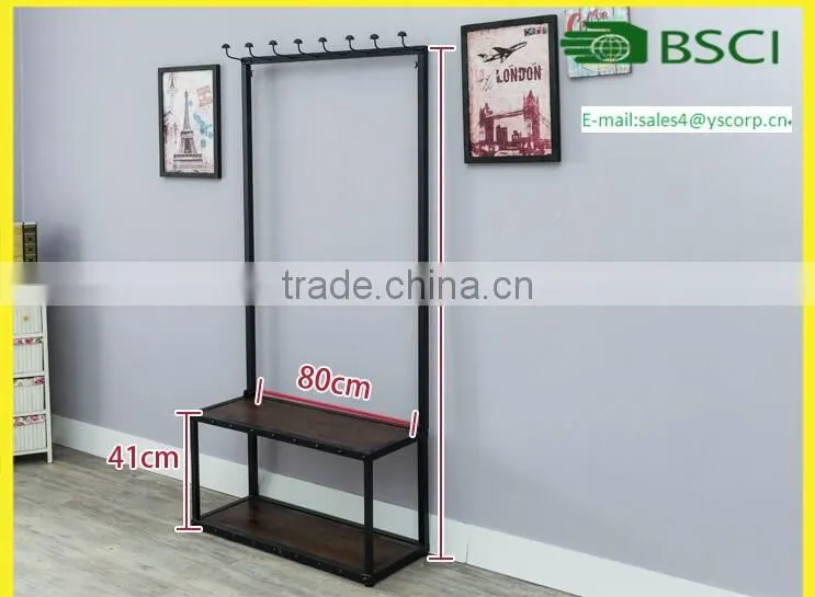 Clothes Hanging Cloth Garment Rack Stand Vintage Stand Closet Shelf Storage Garment Bedroom Clothing Rack with Shoe Storage