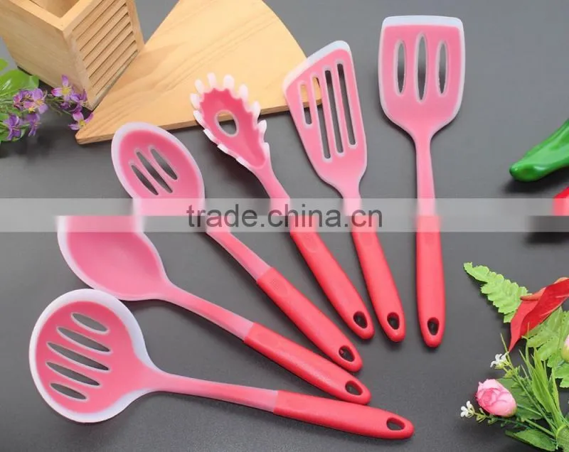 CK-3124 High quality non-stick 6pcs gadget silicone kitchen cooking tools set nylon kitchen utensil set with PP handle