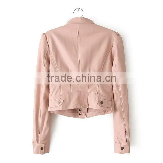 Womens Cuff Lapel Punk Zip Slim Fit Faux PU Leather Motorcycle Sexy cool Short Jacket