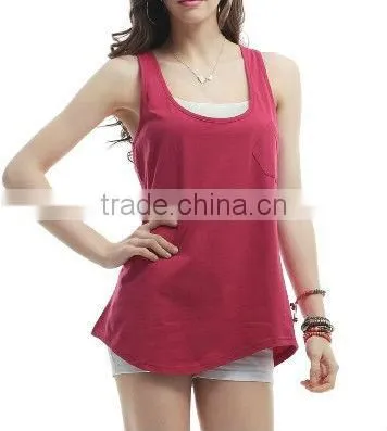 Women's loose fit U neck slip T-shirt with a pocket