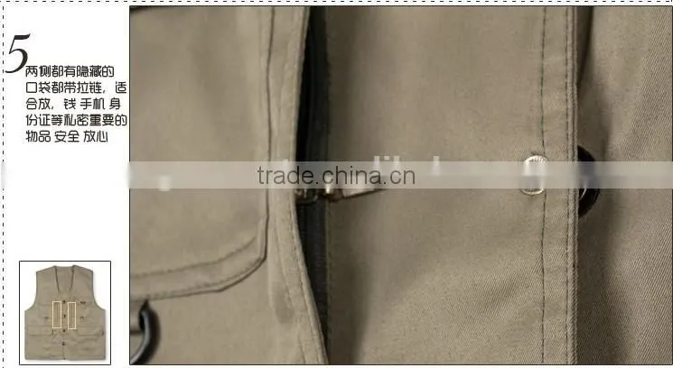Men's reversible clothing casual outdoor fishing vest multi-pocket Men V-neck cotton vest brand