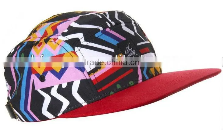 Yellow bill woven tag mens woven Aztec leather trap 5 panel hat