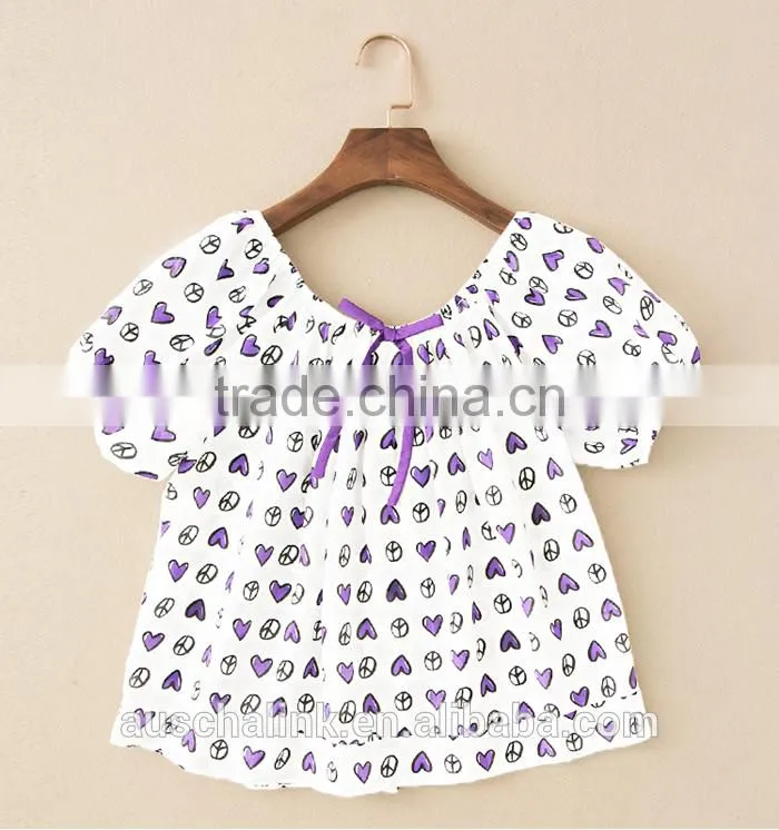 new style lady puff sleeve full screen printing t shirt wholesale